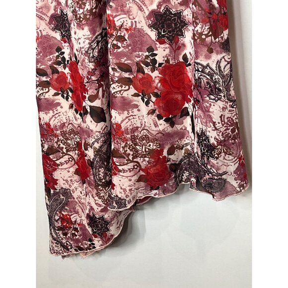 Almost Famous Womens M Pink Red Floral Ruffle V Neck Cottagecore Dress - Picture 15 of 16